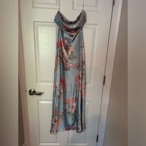 Satin, floral dress. New with tags. Perfect wedding guest dress !